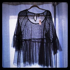 Sexy black plus size shear blouse